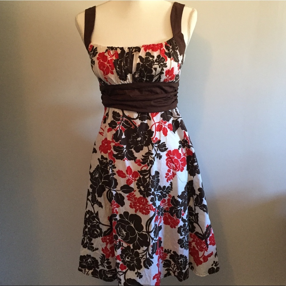 Red Brown and White Flower Dress